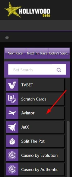 Find the Aviator game on the casino website within the "Scratch Cards" section.