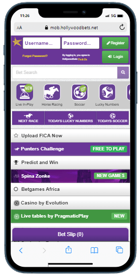 Access the desktop Hollywoodbets version features by logging into the site through your mobile browser
